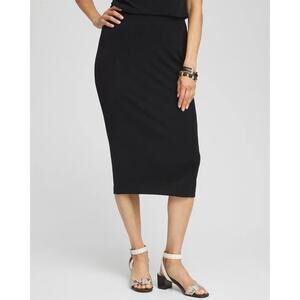 Chico's Travelers No Tummy Skirt Pull On Midi A-Line Black Women's Size 3 / XL